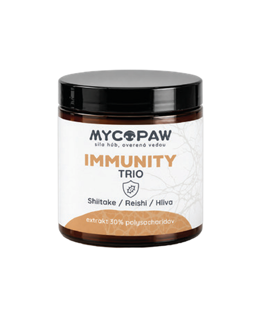 MycoPaw Immunity Trio, extrakt zo Shiitake, Reishi a Hlivy