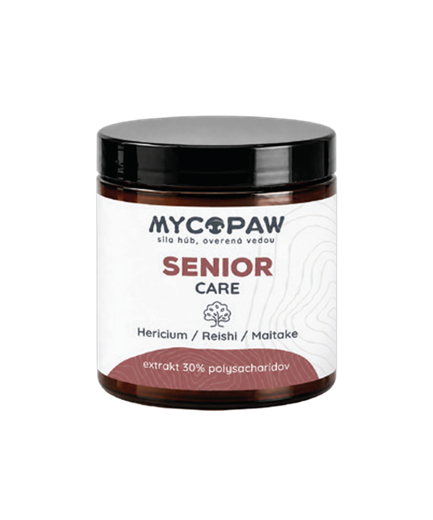 MycoPaw Senior Care, extrakt z Hericia, Reishi a Maitake